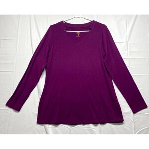 Belle Kim Gravel Tunic Top Womens XS Magenta Purple V Neck Long Sleeve Casual